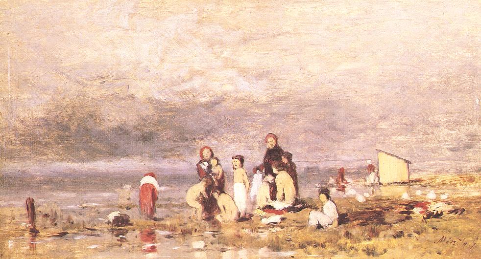 Lake Balaton with Bathing Peasant Children 1885 | Geza Meszoly | Oil Painting