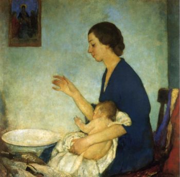 The Bath Portrait of Emelyn Nickerson with Baby | Charles W Hawthorne | oil painting