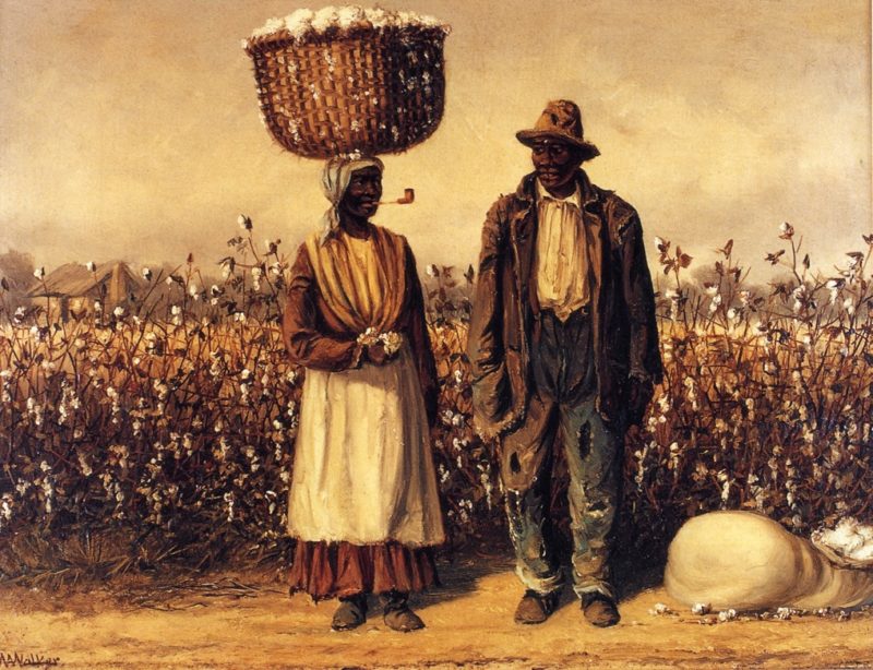 Negro Man and Woman with Cotton Field | William Aiken Walker | oil painting