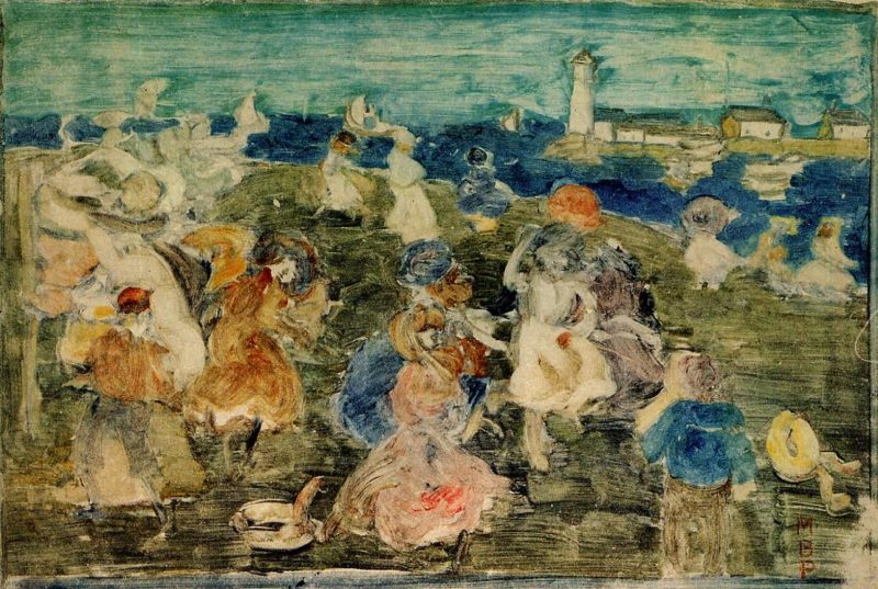 Beach Scene with Lighthouse | Maurice Prendergast | oil painting