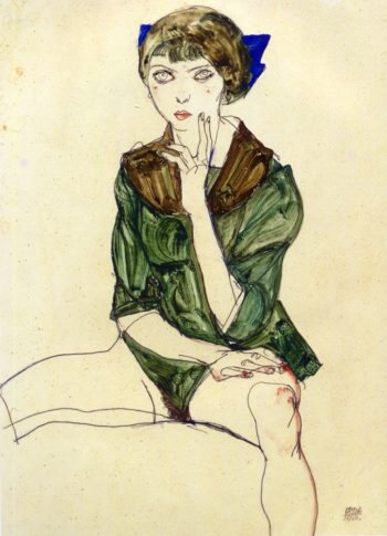 Sitting Woman in a Green Blouse | Egon Schiele | oil painting