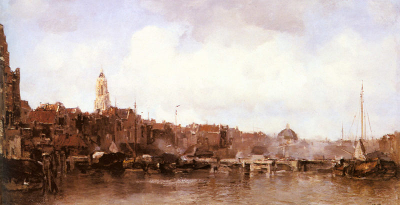 A View Of A Harbor Town | Jacob Maris | oil painting