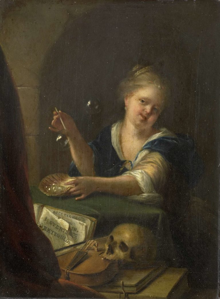Blowing bubbles girl at a vanitas still life. 1680 - 1775 Painting ...