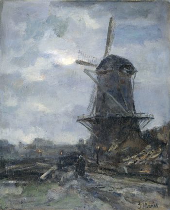 Mill by moonlight. ca. 1899 | Jacob Maris | oil painting