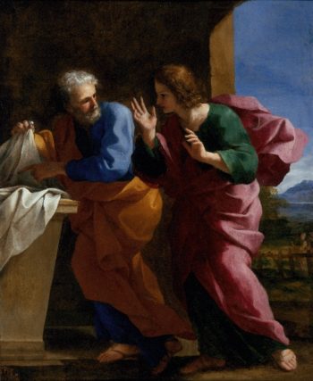 St. John and St. Peter at Christs Tomb | Giovanni Francesco Romanelli | oil painting