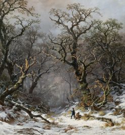 Hunters in the forest in winter | Remigius Adrianus van Haanen | Oil Painting