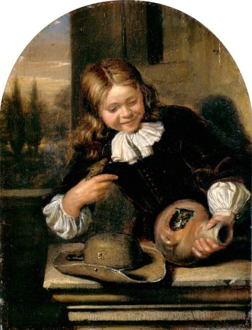 Boy with a Flagon and a Birds Nest | Carel de Moor | Oil Painting