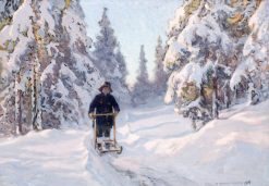 Winter Scene with a Boy on a Finnish Sleigh | Anshelm Schultzberg | Oil Painting