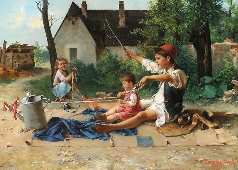 Children Playing Painting | Arpad Cserepy Oil Paintings