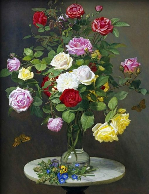 A bouquet of roses on a marble table | Otto Didrik Ottesen | Oil Painting