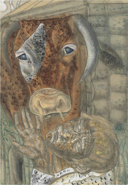 Peasant boy and a cow | Boris Grigoriev | Oil Painting