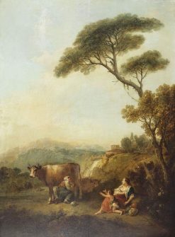 Landscape with a Woman Milking a Cow and a Child Begging for Milk | Francesco Zuccarelli | Oil Painting