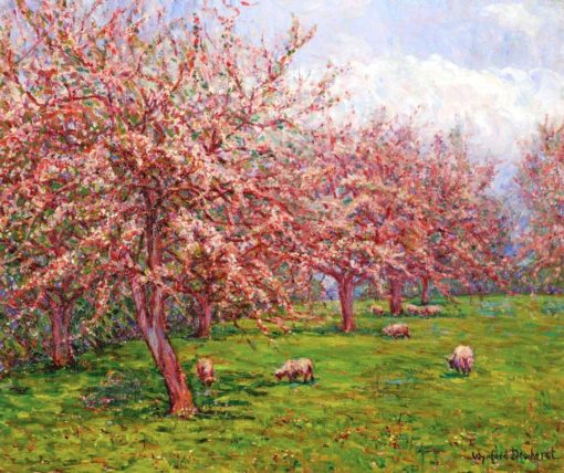 Blossoms in England: Sheep in an Orchard | Wynford Dewhurst | Oil Painting