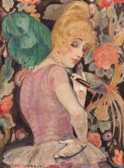 Lili Elbe with green feather fan | Gerda Wegener | Oil Painting